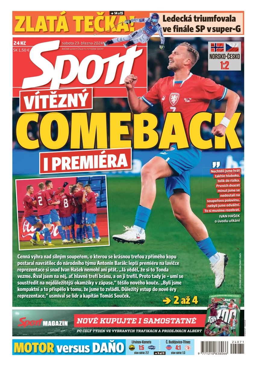 E-magazín Sport - 23.3.2024 - CZECH NEWS CENTER a. s.
