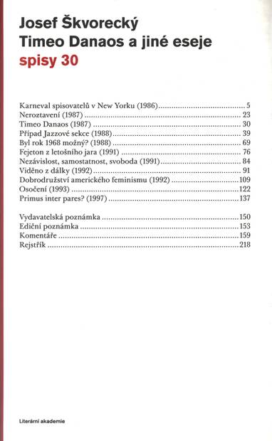 E-kniha Timeo Danaos a jiné eseje (spisy - svazek 30) - Josef Škvorecký